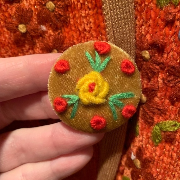 Lianar Art Floral Embroidered Midi Length Sweater in Orange Medium NWT - Picture 4 of 8